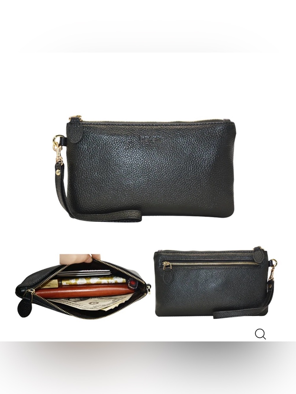 Befen Black Pebbled Leather Wristlet Wallet